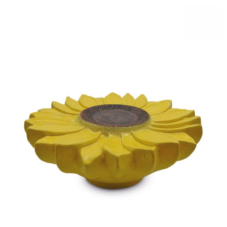 zonnebloem urnament op geel keramiek