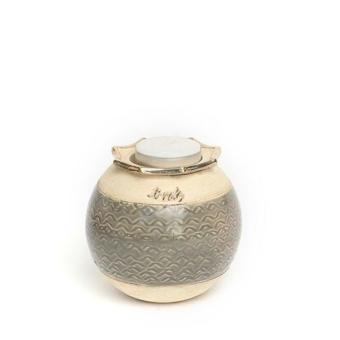 Flora urn + waxine in beige met grijs