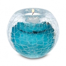 T-light urn van glas: krakele tiffany-blue
