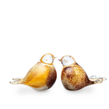 Vogel mini-urn van kristalglas: bruin/geel/wit in nieuw design