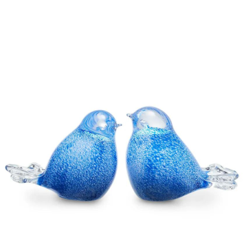 Vogel mini-urn van kristalglas: blauw/wit in nieuw design