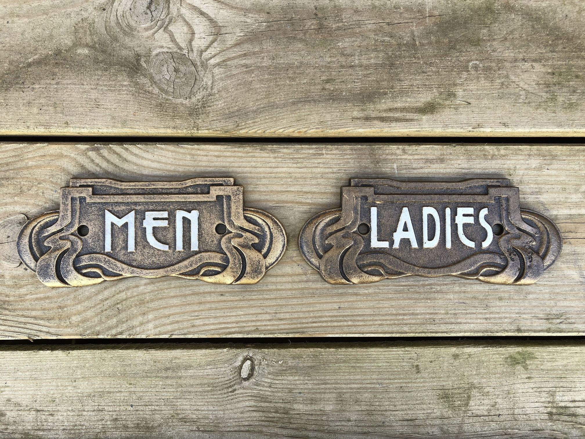 Satz Schilder für die Toilettentür, Gusseisen lackiert, Mann + Frau, schön und schwer
