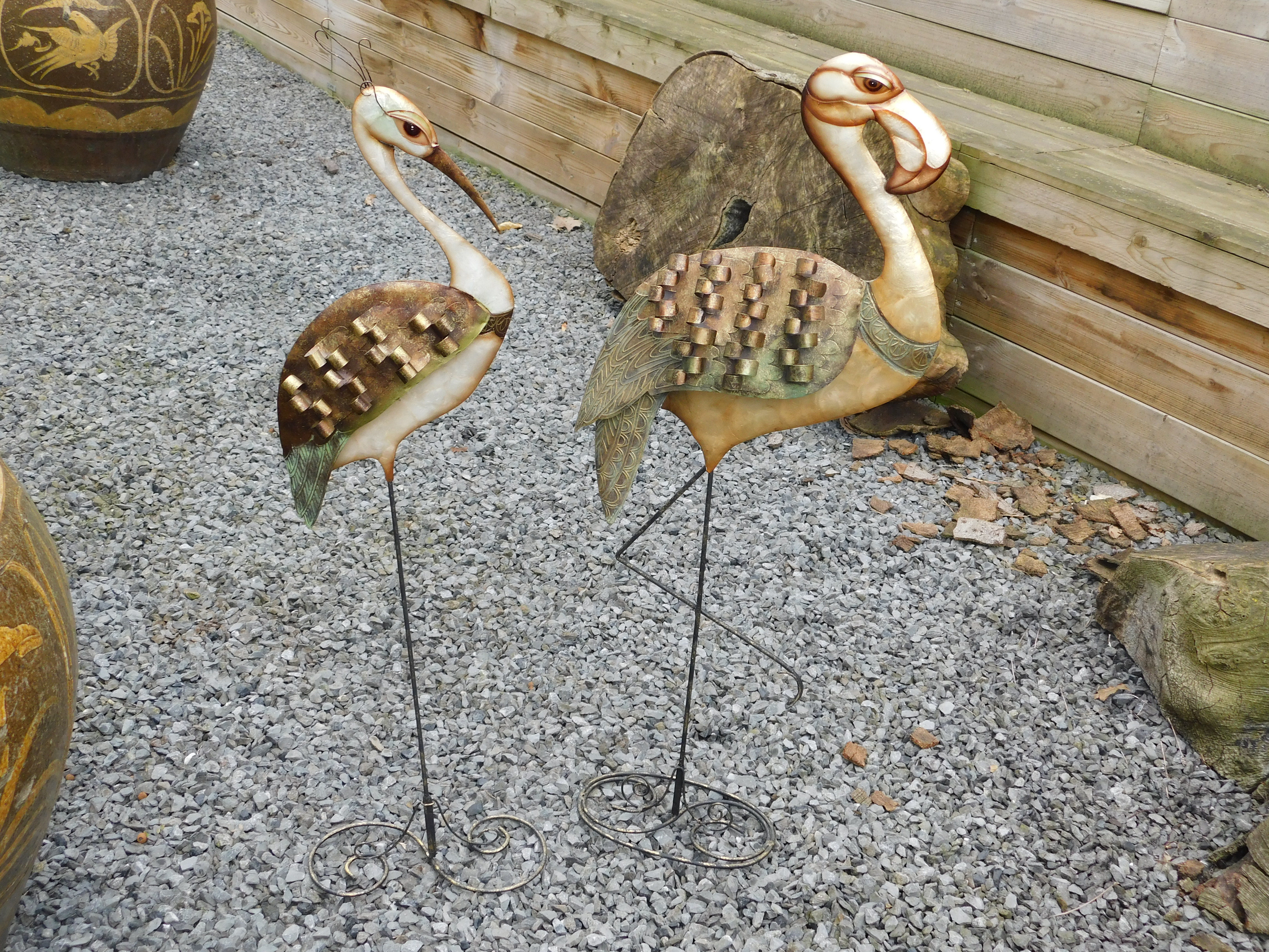 Set van 2: handgemaakte Flamingo & Kraanvogel - van metaal