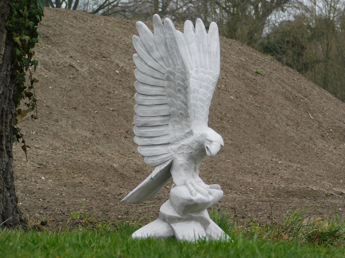 Tuinbeeld adelaar groot steen, met vleugels omhoog