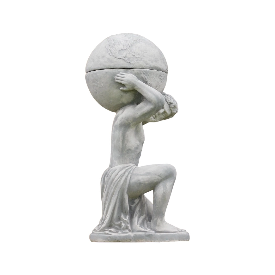 Atlas mit Globus und Blumentopf - Stein - klassisch
