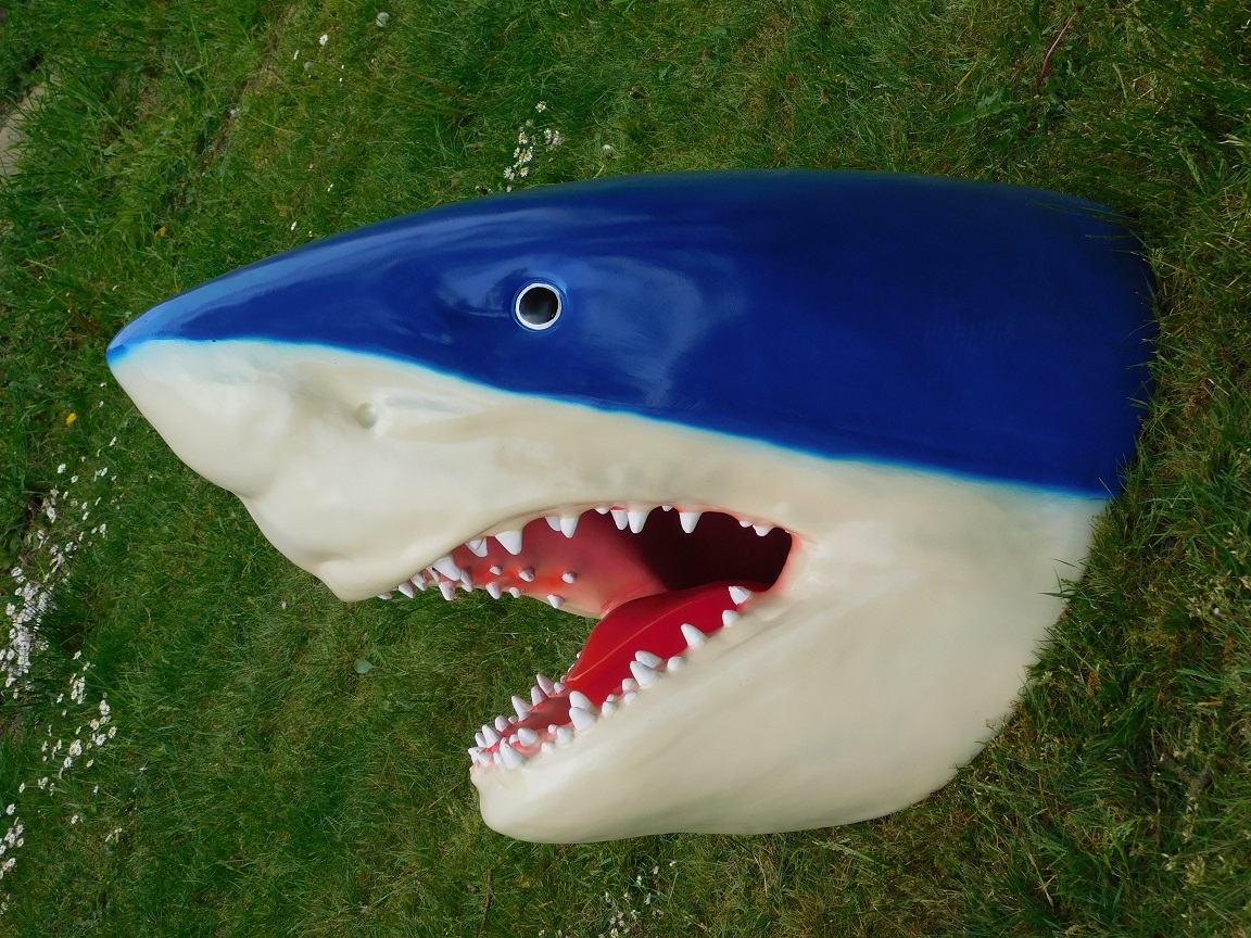 Grote haaienkop met opengesperde bek