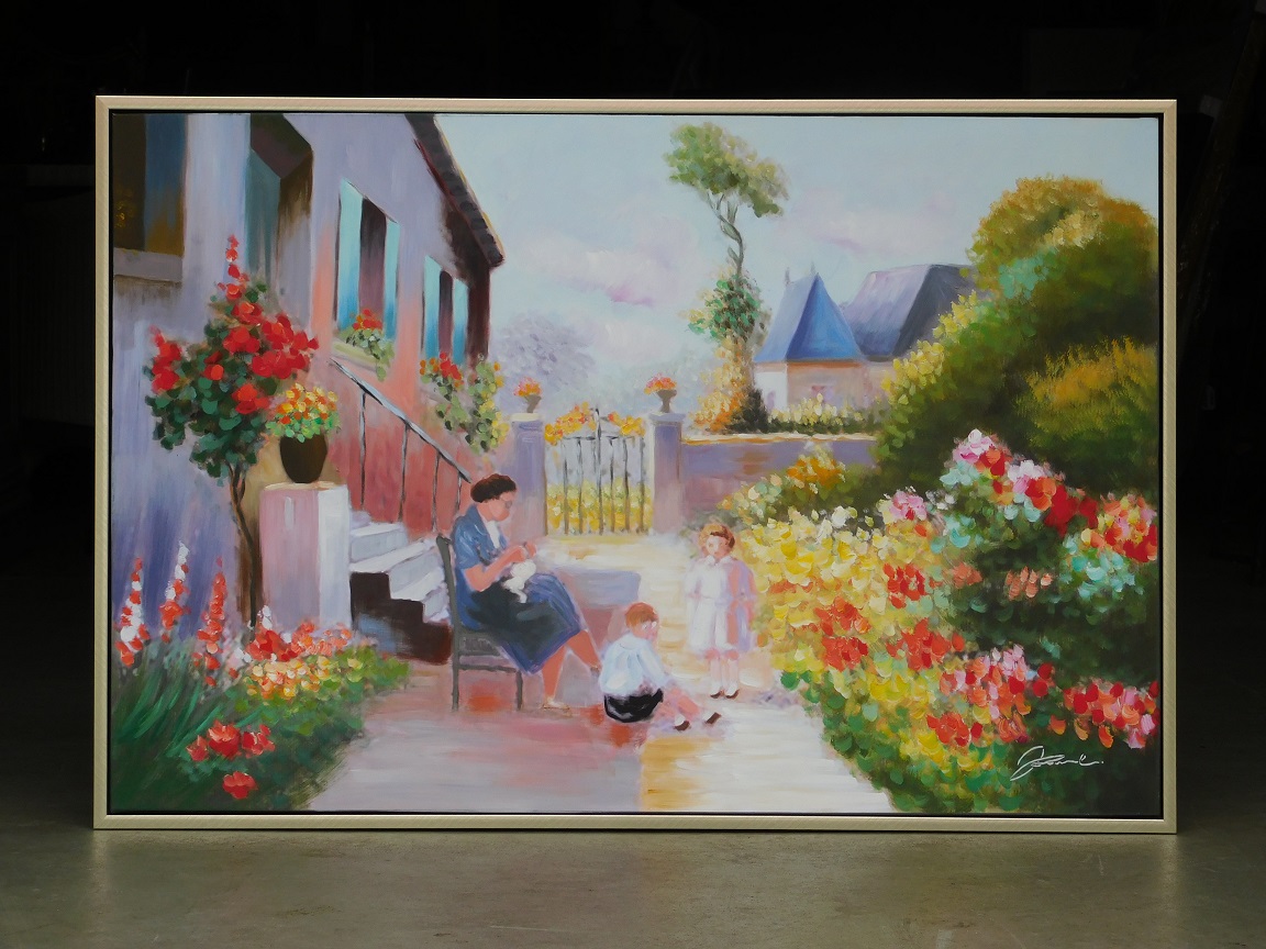 Großes Gemälde - der Blumengarten - einschließlich Rahmen