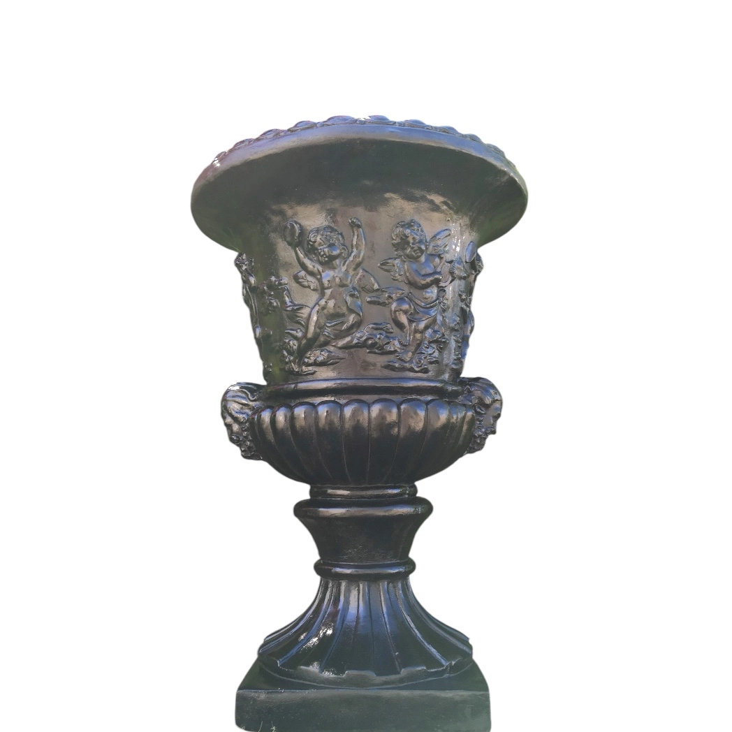 Klassischer Blumentopf  80 cm  Schwarz  Steindekor