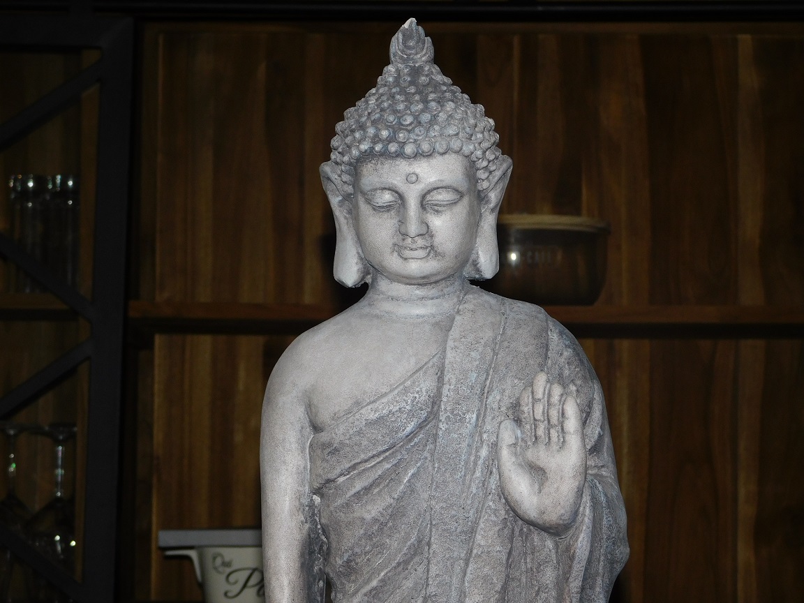 Prachtig Boeddha beeld - grijs - polystone