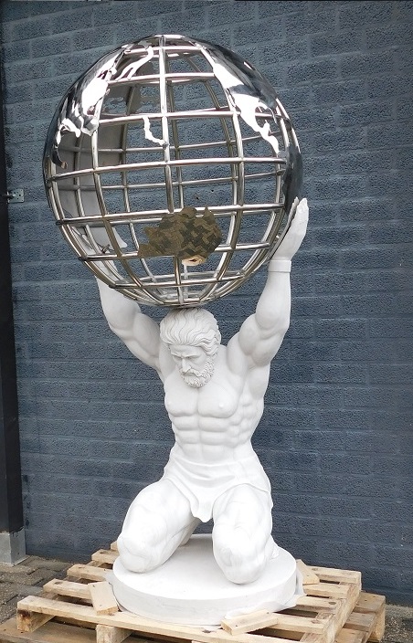 Atlasstatue mit Globus, mythologische Kunst, voller Marmor mit Nickel