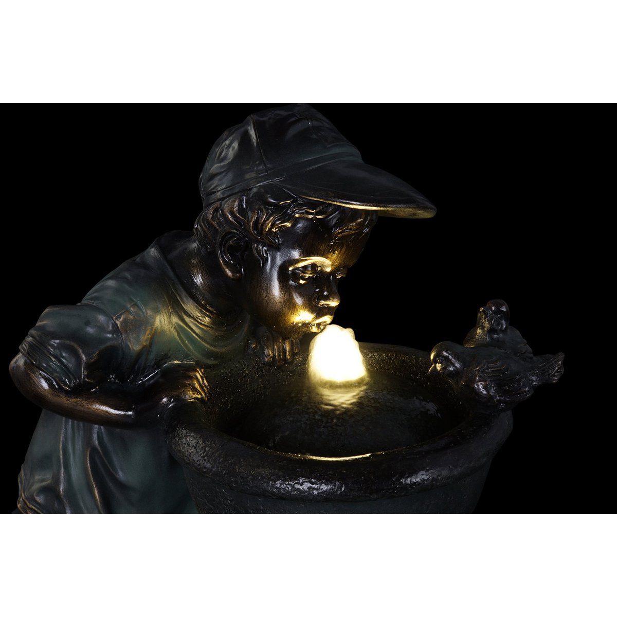 Exklusiver Gartenbrunnen, bronzefarbener Brunnen mit Lampe / Licht