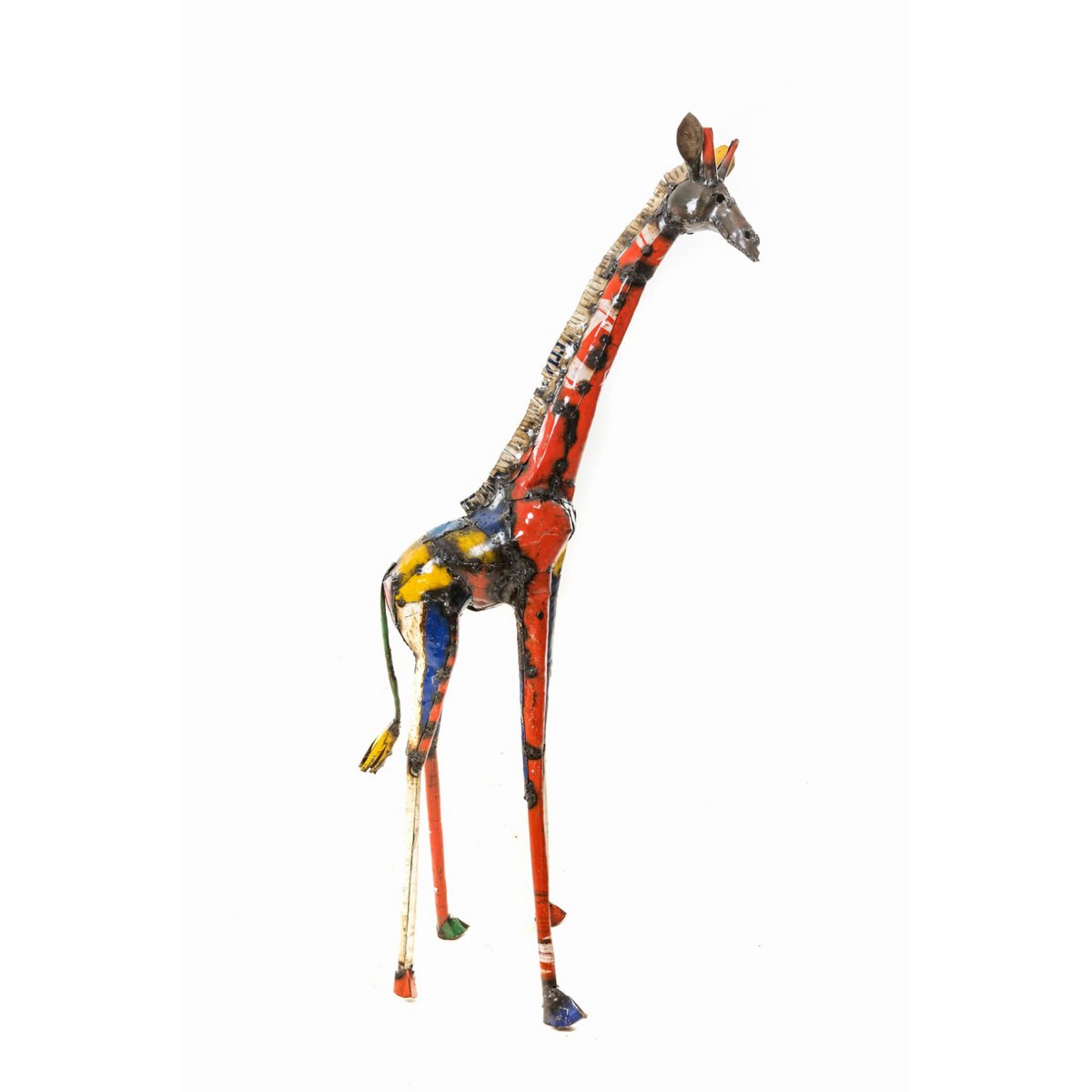 Einzigartige Gartenskulptur Giraffe, bunte Metallskulptur, großes Metall