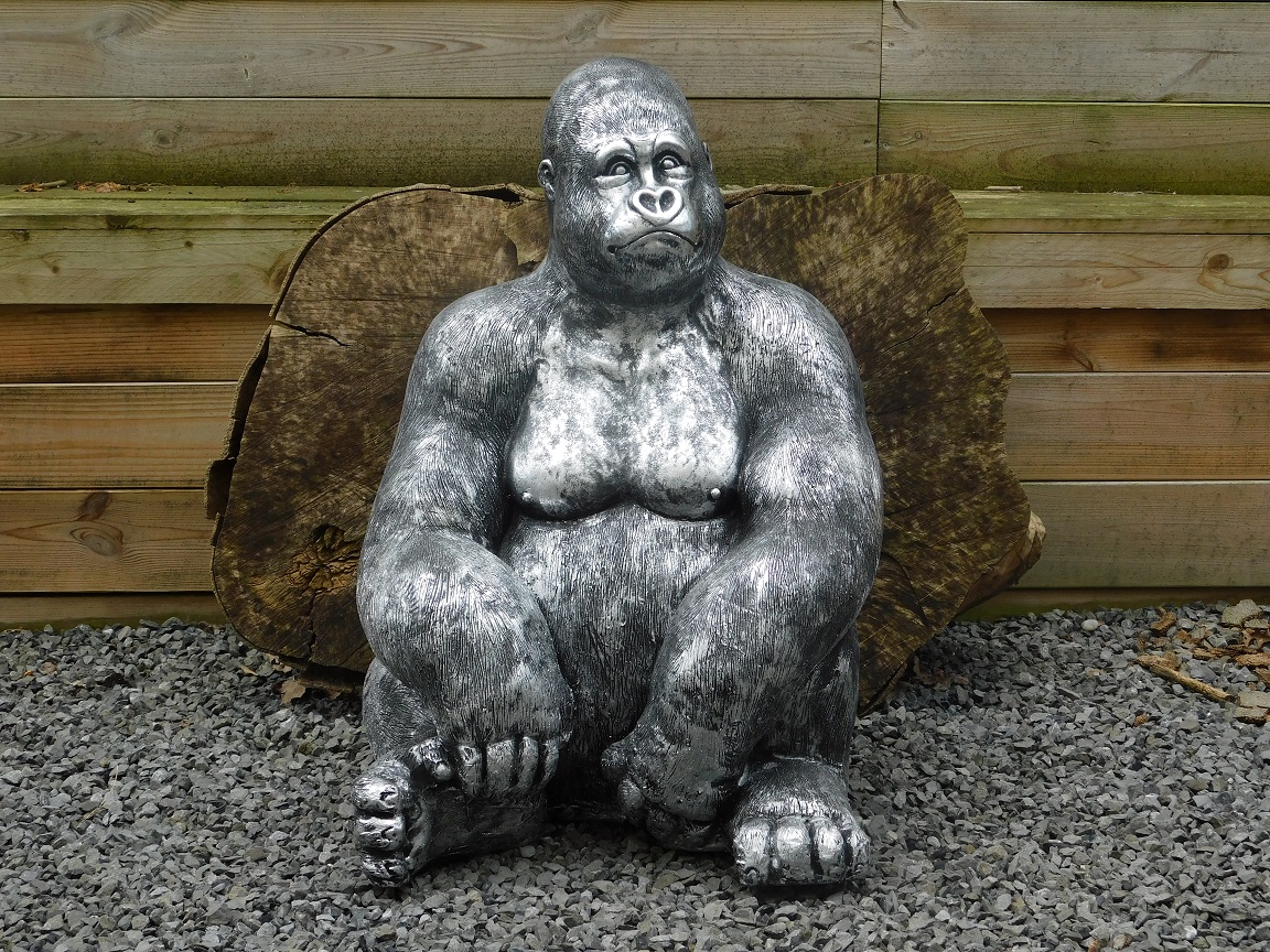 Gorilla XL - silbergrau - komplett aus Polystone