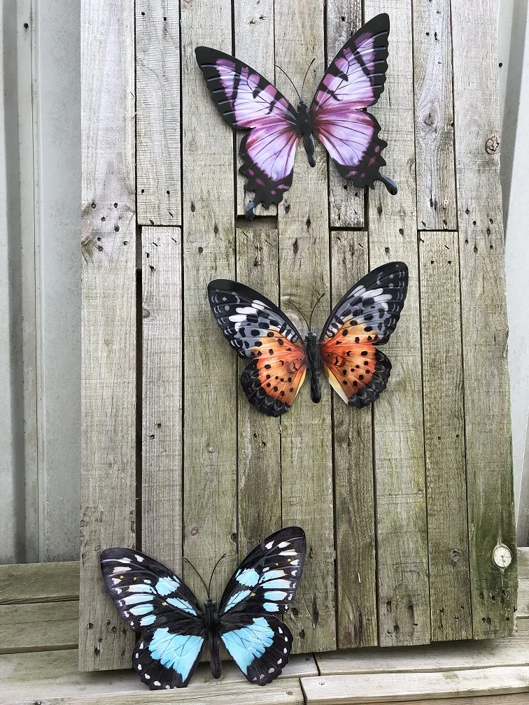 Centrum Op de grond risico Vlinders, tuinbeelden, wanddecoratie vlinder, set van 3 in kleur