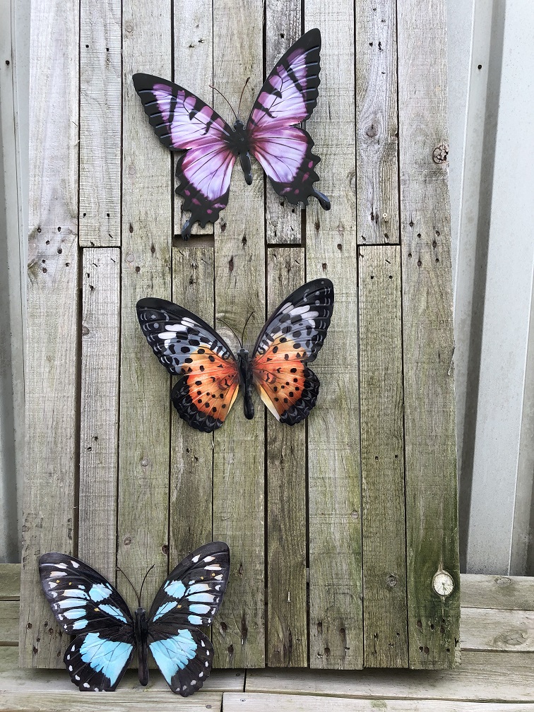 Schmetterlinge, Gartenstatuen, Wanddekoration Schmetterling, 3er Set in Farbe