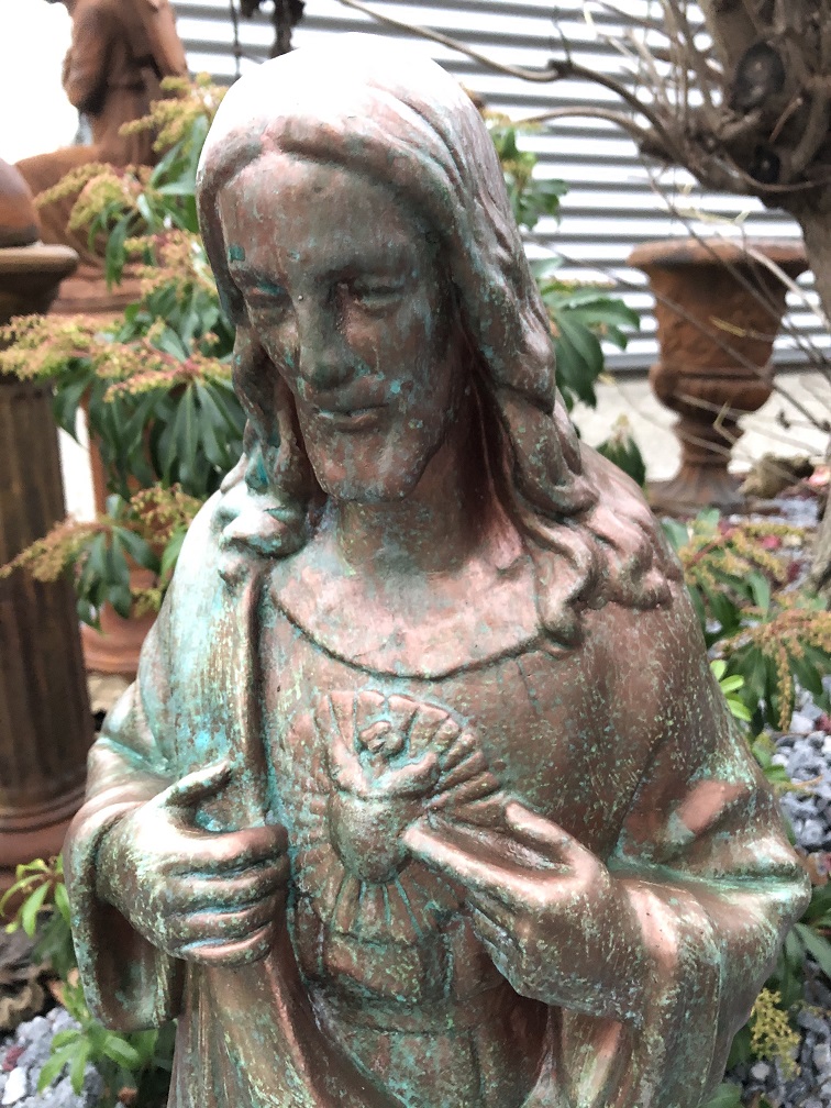 Jesus heiliges Herz Statue, massiver Stein, Kupfer Farbe, schönes Aussehen!