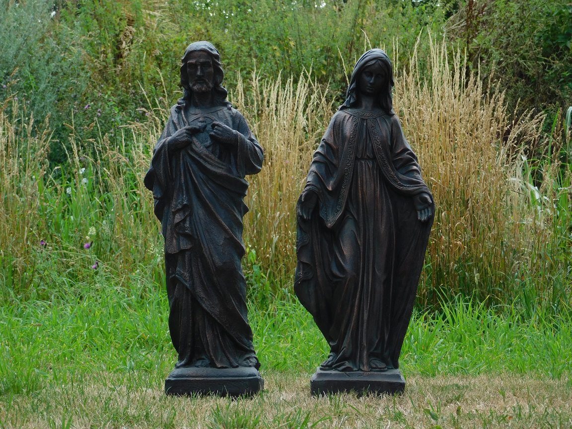 Gartenstatuen Jesus und Maria, Polystone, Set mit 2 Statuen