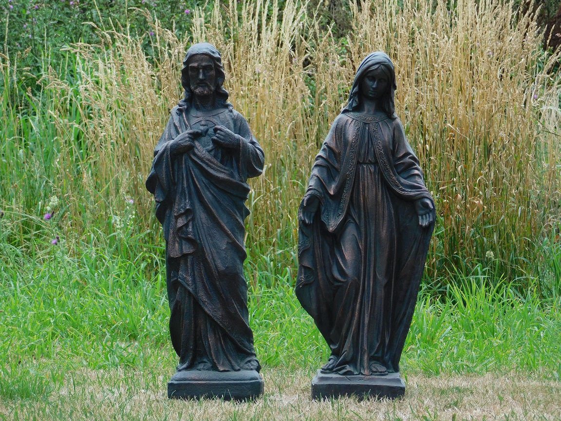 Tuinbeelden Jezus en Maria, polystone, set van 2 beelden