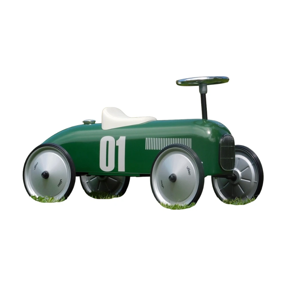 Vintage raceauto nummer 01 – groen – metaal – 75 cm breed