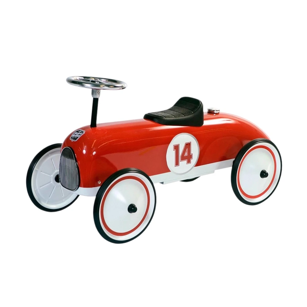 Vintage raceauto nummer 14 – rood – metaal – klassiek