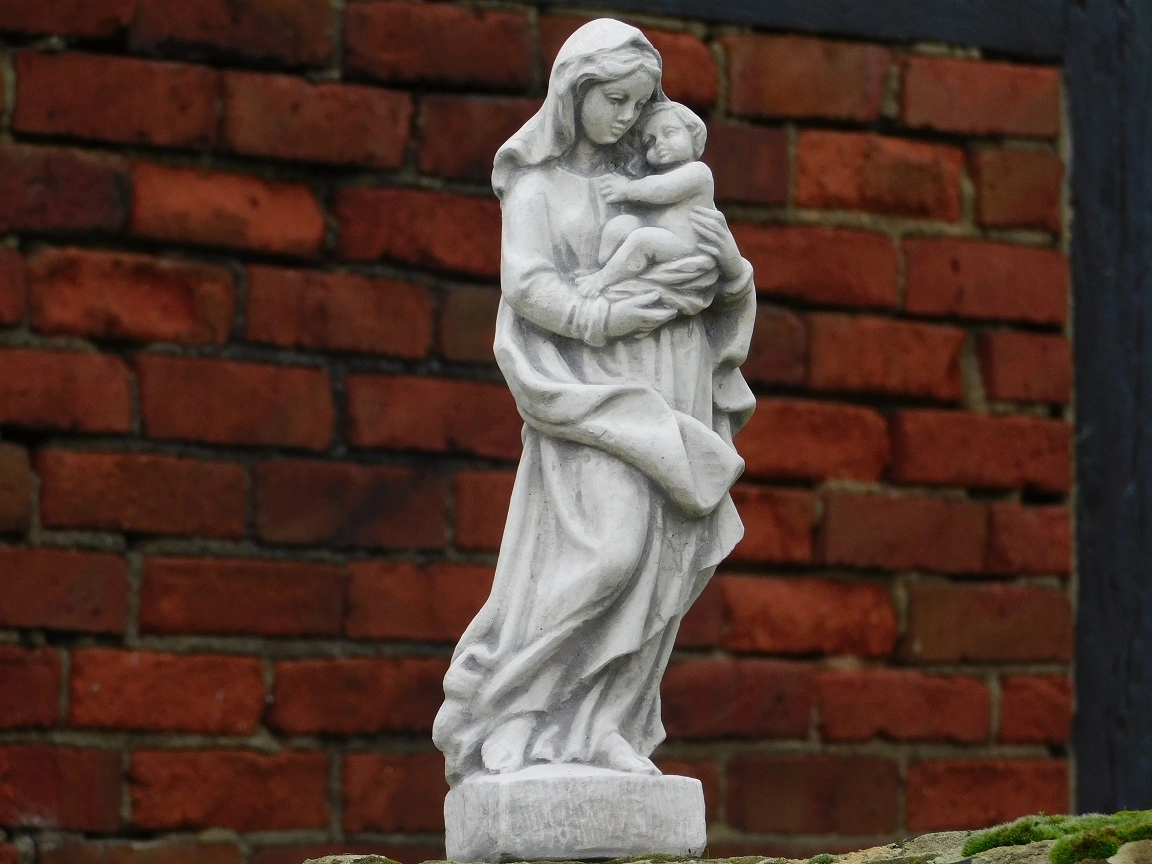 Maria - met kind - stenen beeld - 37 cm - wit en grijs