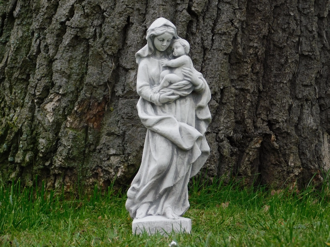 Maria - met kind - stenen beeld - 37 cm - wit en grijs