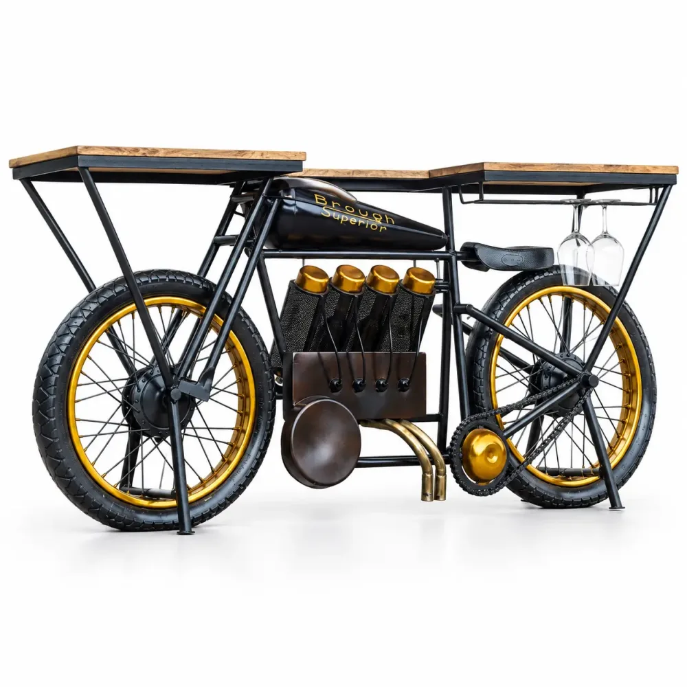 Motorfiets Side Table – industriële bartafel met wijnrek