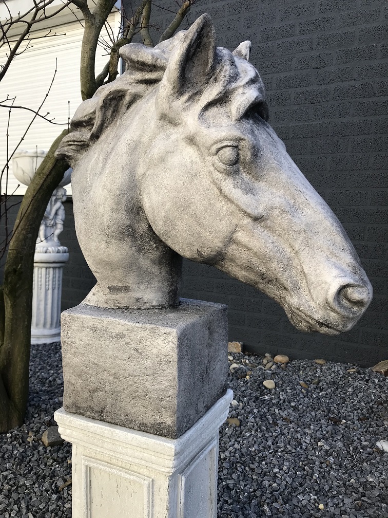 Gedetailleerd paardenhoofd gemaakt van polyresin, groot paardenhoofd, tuinbeeld