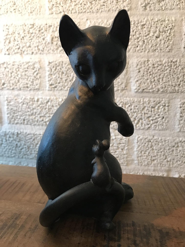 Skulptuur: Kat + Muis als spaarpot