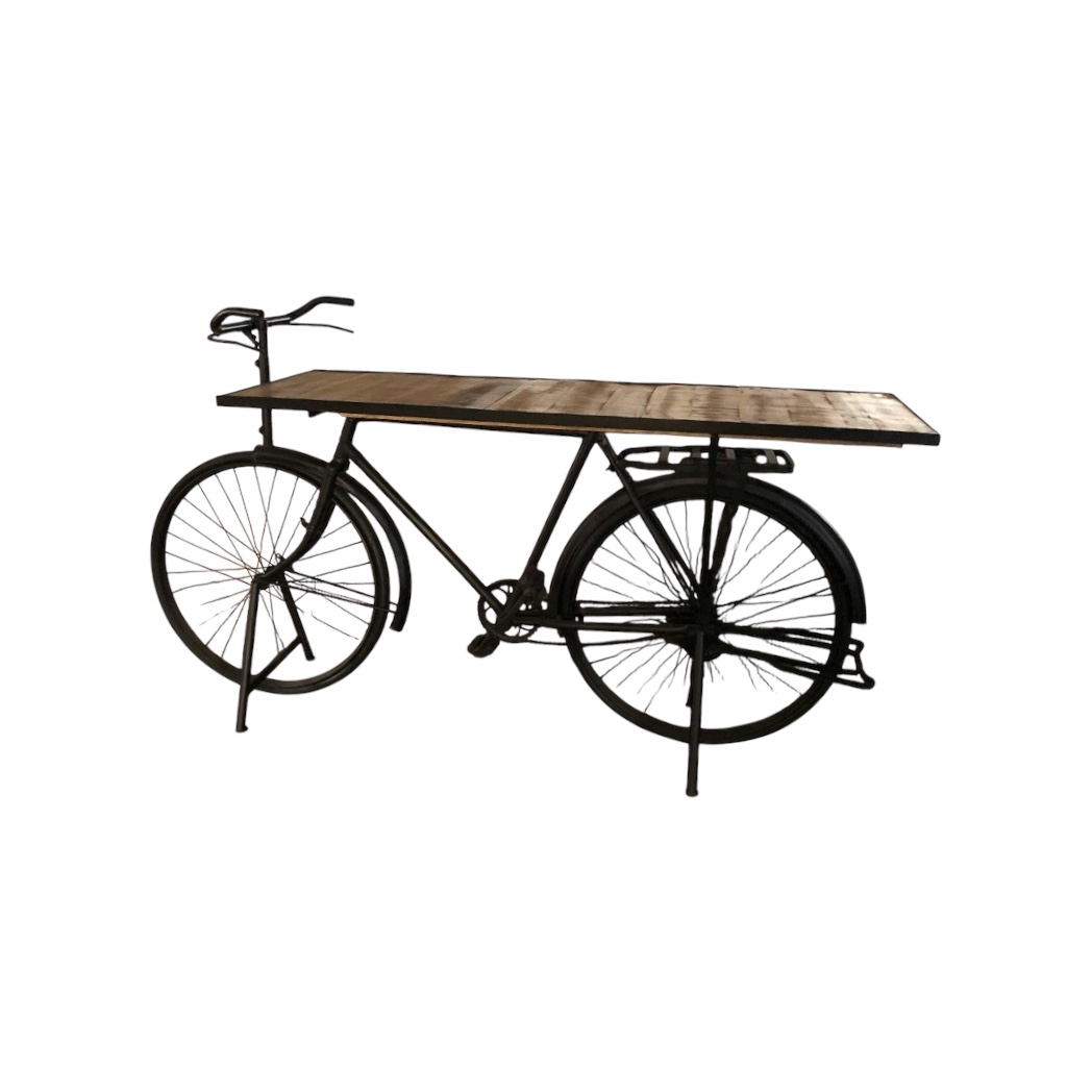 Sidetable, fiets metaal met houten tafelblad