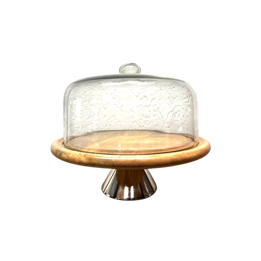 Große Glasglocke mit Holzteller – Tortenhaube – Ø 36 cm