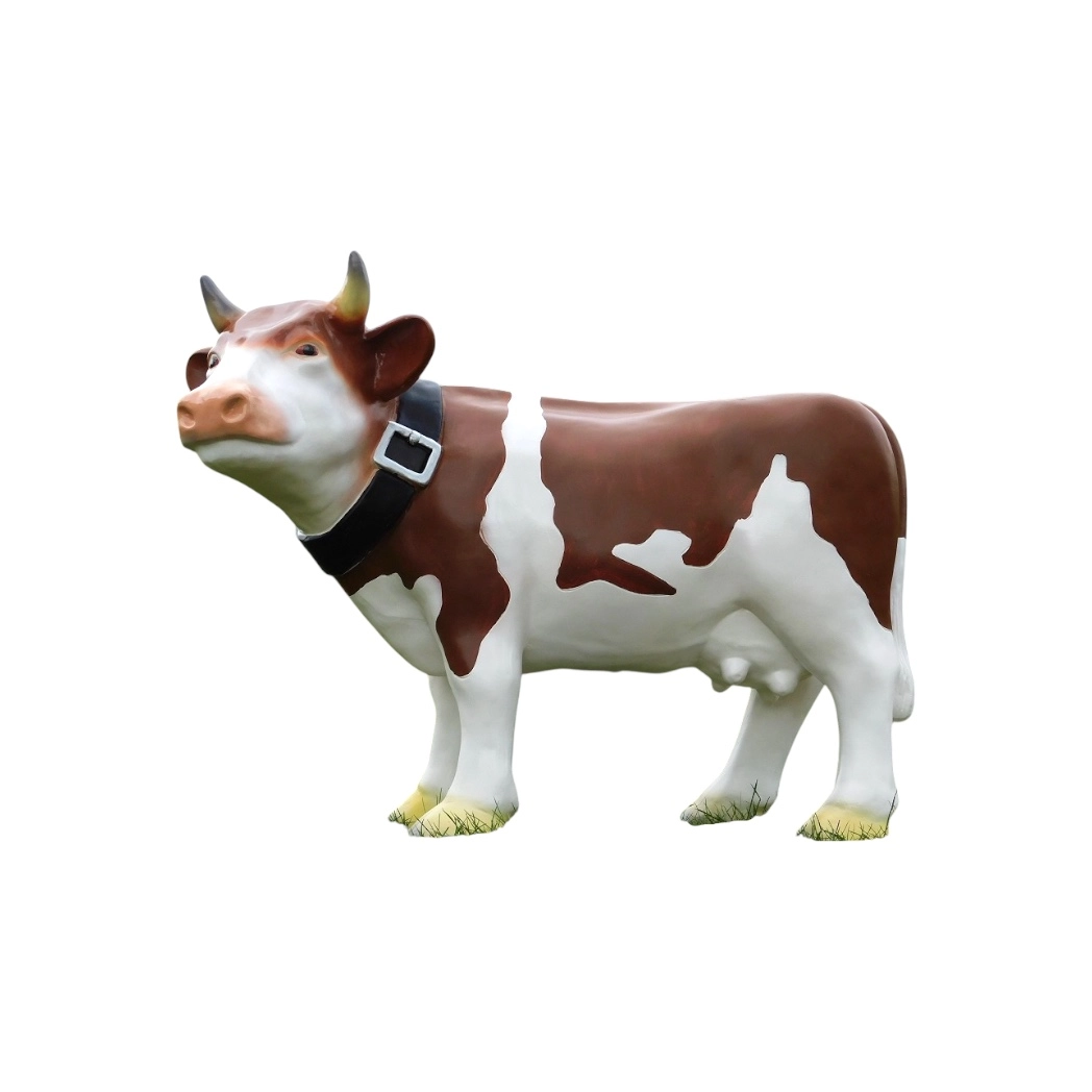 Kuh mit Halsband - Polystone Statue - 80 cm - braun/wei