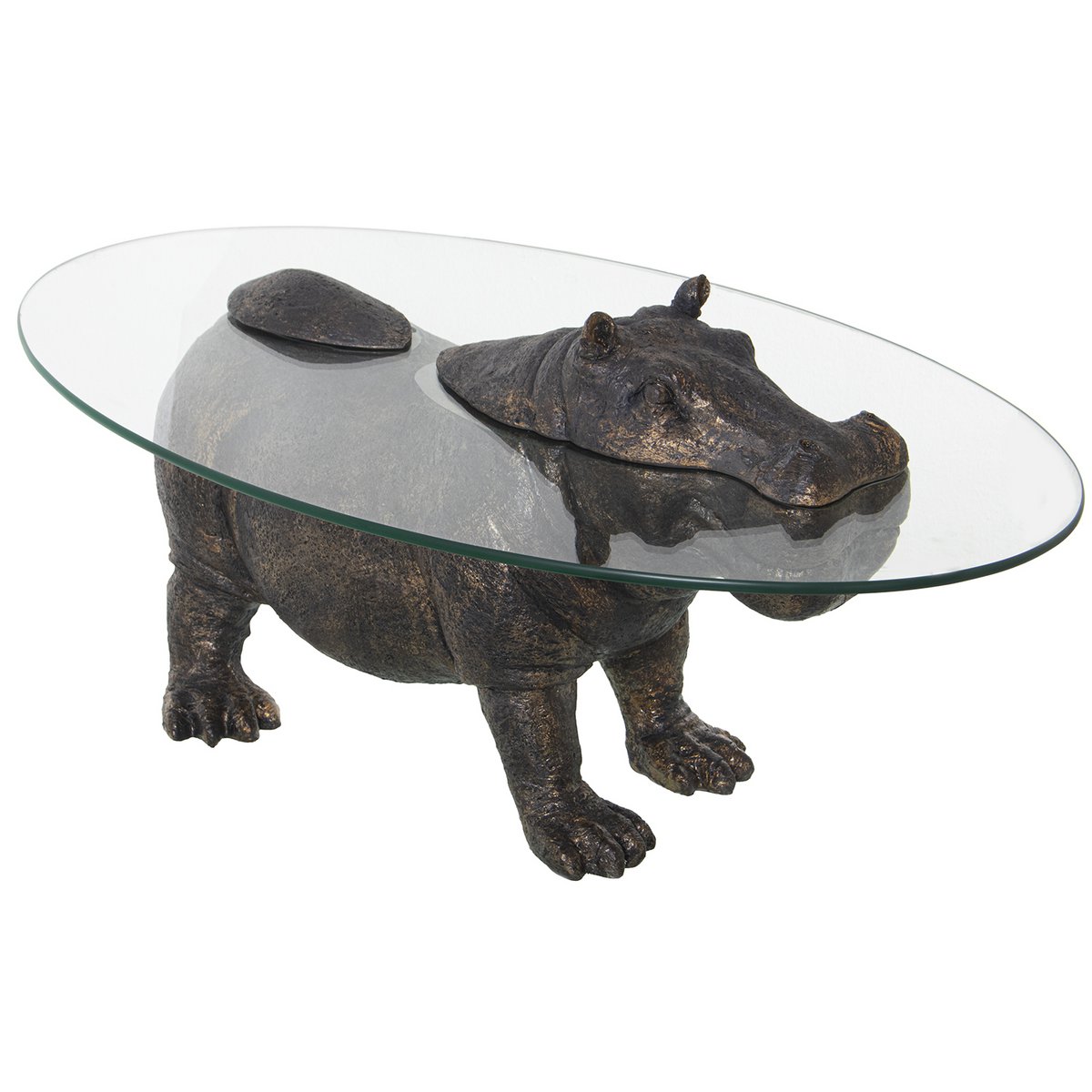 Exklusiver Couchtisch, Hippopotamus, spezieller ''Hippo''-Tisch mit Glasplatte