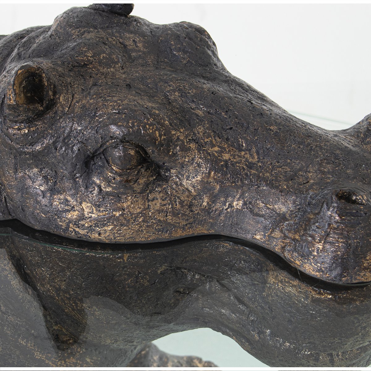 Exklusiver Couchtisch, Hippopotamus, spezieller ''Hippo''-Tisch mit Glasplatte