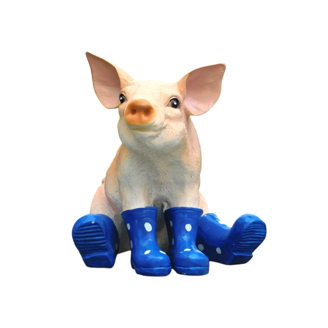 Schwein - Polystone - 28 cm - blaue Stiefel - lustig