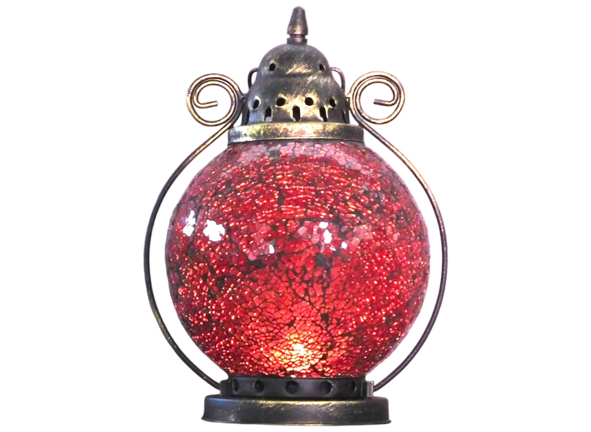 Stimmungsvolle Laterne mit farbigem Rot Glas, wunderschön!