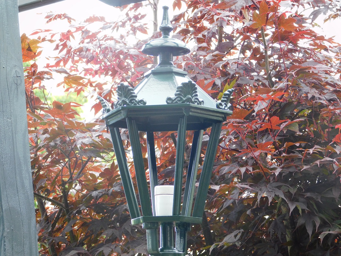 Buitenlamp / wandlamp, aluminium - groen, kasteelarm + kleine kap