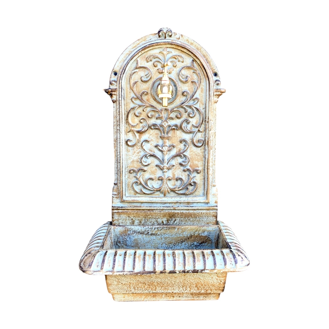 Gietijzeren wandfontein - groen rustiek - 65 cm - messing