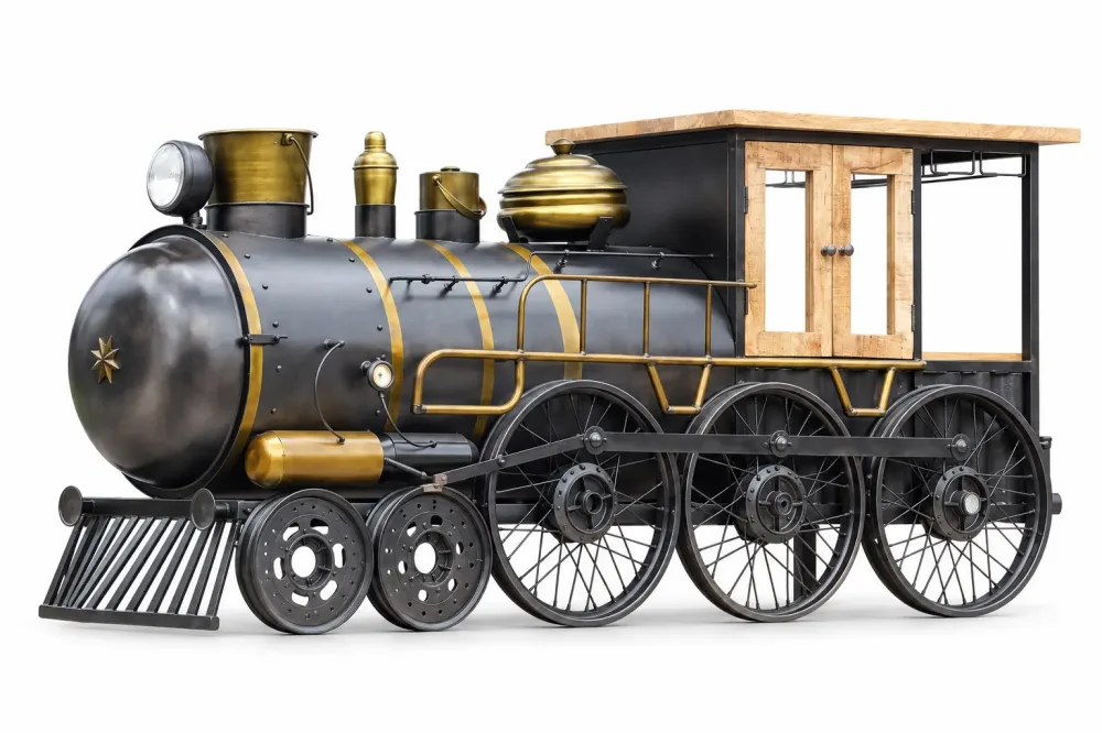 Retro trein bar – 230 cm – exclusieve metalen wijnmeubel