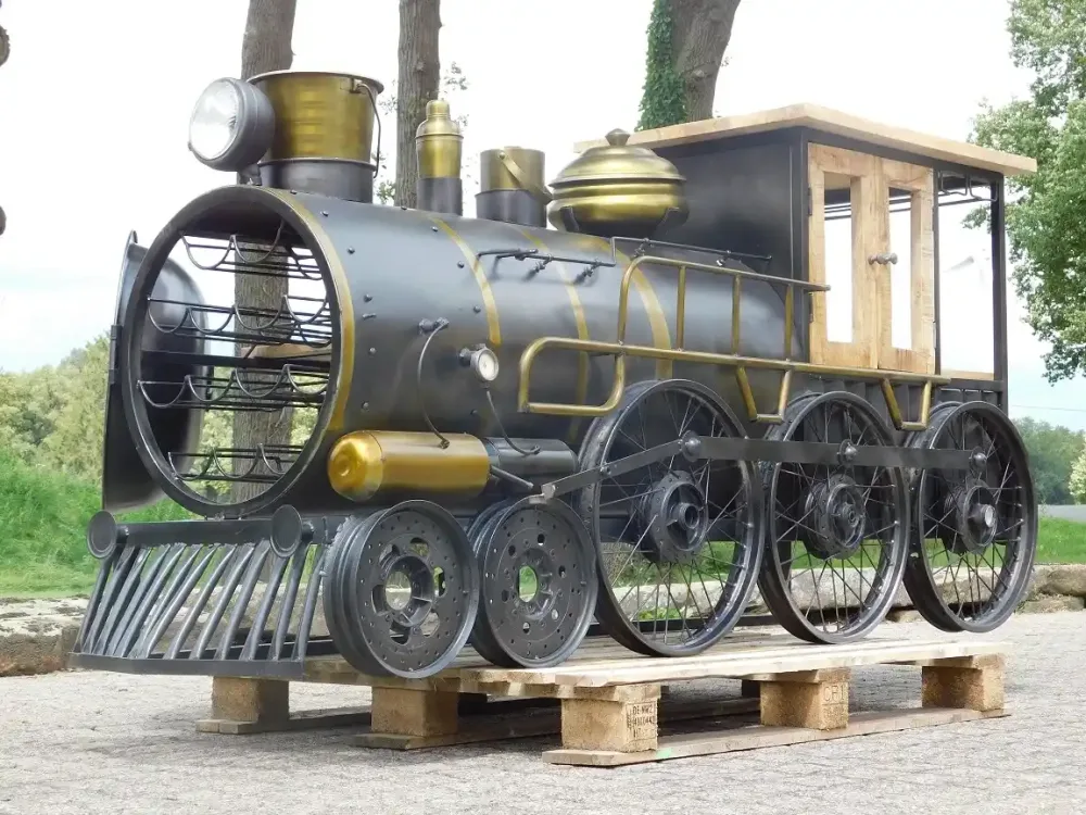 Bar rétro en forme de train – 230 cm – cave à vin exclusive en métal