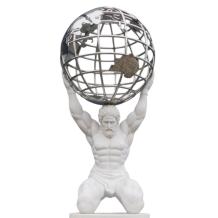 Atlas met wereldbol - marmer met nikkel beeld - 195 cm