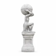 Atlas met bol en bloempot - op sokkel - steen - 170 cm