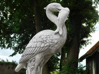 Tuinbeeld reiger met vis - 90 cm - steen - vijverbeeld