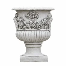 Bloempot met rozen – 50 cm – sierlijk reliëf – steen