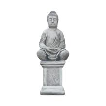 Boeddha op sokkel - 83 cm - steen - tuinbeeld