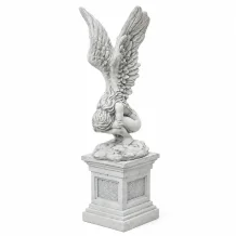 Knielende engel op sokkel - vleugels omhoog - steen - 179 cm