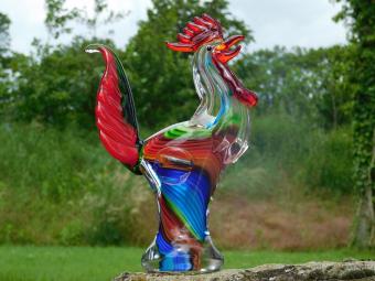 Coq en verre soufflé – œuvre d'art en verre coloré – fait main