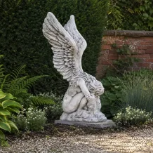 Knielend engel - stenen beeld - 110 cm - klassiek wit