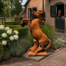 Steigerend paard - stenen dierenbeeld - 130 cm - oxide