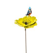 Tuinsteker bloem - metaal met ijsvogel - vogel op bloem beeld